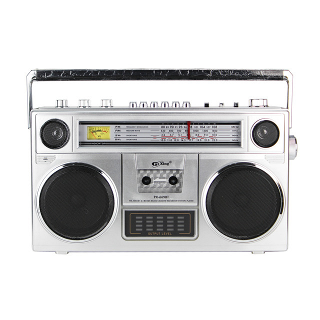 Retro Wireless Boombox Radio with Cassette PX-669BT Multifunction Auto Stop Cassette Player with Am Fm Sw Radio
