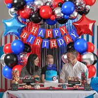 Lot de décorations de fête d'anniversaire en gros avec ballons, bannière Joyeux Anniversaire et rideau à franges pour fournitures de fête sur le thème des héros