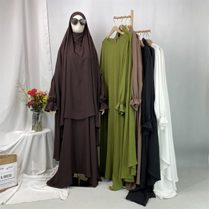 6778+2339# <b>Modest</b> Abaya <b>Set</b> 2PCS <b>Set</b> Bubble Crepe Chic Long Khimar With Side Hole and Pleated Cuff With Pockets Classy Dress - Product Image 2