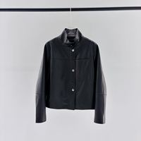 Veste en cuir pour femme en peau de chèvre grainée, design unique à col montant, coupe décontractée, pour le quotidien, la rue et les voyages