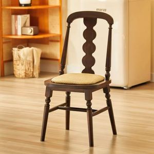 Silla de comedor de madera de caucho con asiento tapizado en tela para comedor - Product Image 3