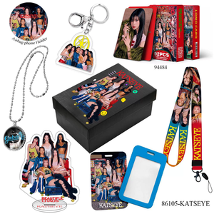 Wholesale 8pcs/set Stationery Set Acrylic Kpop Standee Sticker Photocard Keychain Lanyard Set KATSEYE Gift Box