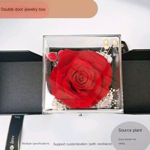 Boîte à bijoux en acrylique naturel avec double porte, rose préservée enchantée éternelle pour Noël <span class=keywords><strong>et</strong></span> Halloween, design de style INS - Product Image 3