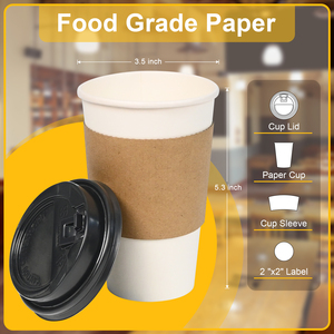 Gobelets à café en papier blanc 16oz avec couvercles et manchons, jetables, à paroi simple, pour boissons chaudes, lot de 80 - Product Image 3