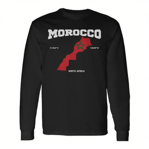 Camiseta de manga larga con coordenadas del mapa de la bandera de Marruecos, diseño del norte de África - Product Image 2