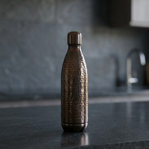 Premium Antique Copper Hammered Water Bottle 1100ml Curved Cola Shape Handcrafted Dimpled Ayurvedic Flask Sports Metal Drinkware - Product Image 2
