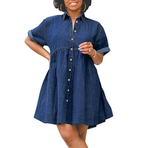 Nouvelles robes en jean pour femmes, manches courtes, coupe ajustée, style A, tendance - Product Image 6