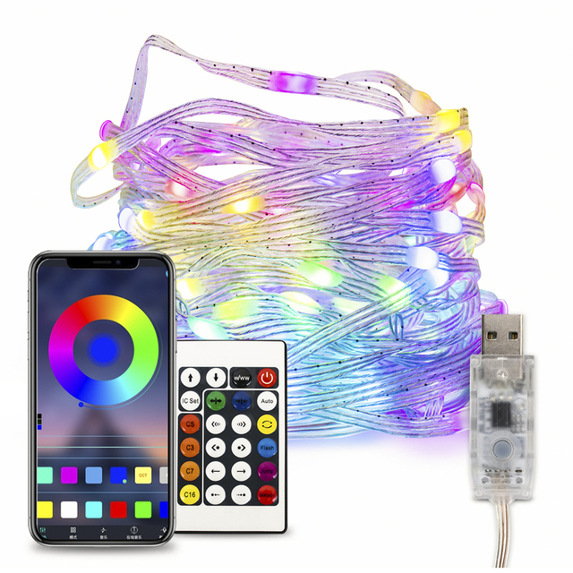 Hot Selling IP65 Waterproof Outdoor Garden 10/15m RGBIC Tira De Luces Led Smart Color Changing Christmas LED fairy String Light