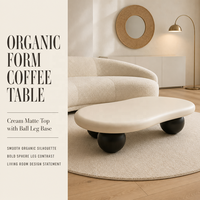 Table basse élégante et luxueuse de style nordique minimaliste, mini, unique, couleur crème, avec base en boule noire