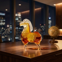Statue de cheval en verre cristal 15x19cm 2kg Décoration de bureau à domicile Cadeau d'affaires Ornement Feng Shui Vente en gros