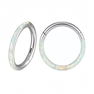 Anillo de Nariz de Acero Inoxidable 316L con Ópalo, Engaste Redondo para Piercing de Oreja o Labio, Joyería, Regalo - Product Image 3