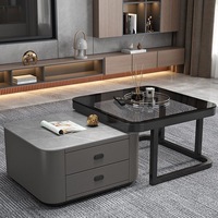 Table basse moderne de luxe léger, durable et portable, avec structure en bois et plateau en verre, idéale pour le rangement dans les petits appartements et salons.