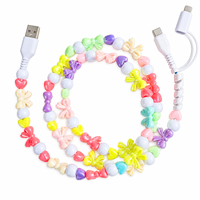 Câble de charge USB Type C 3 en 1 avec perles en forme de cœur et nœud pastel, couleur bonbon, cadeau mignon Y2K