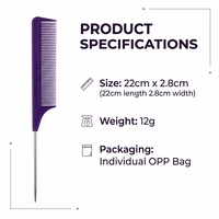 Peigne à queue de pie professionnel de 22 cm pour le coiffage en salon |   Peigne à cheveux anti-statique à dents fines avec aiguille en acier inoxydable