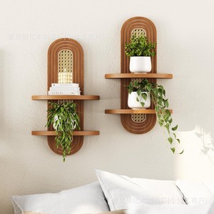 Étagère murale bohème en bois ovale à 2 niveaux, porte-plantes suspendu, décoration pour l'intérieur de la maison - Product Image 1