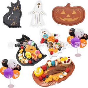 Guibang - Bandejas Decorativas de Madera con Diseño de Gato Fantasma y Calabaza para Halloween, Platos para Postres para Fiestas - Product Image 1