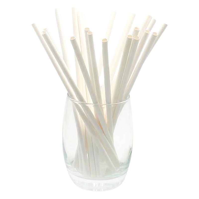Customizable Disposable White Oblique Flat Mouth Food Grade Kraft Paper Straws Thick Thin Biodegradable 6*0.5cm Party Milk