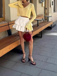 Nuevo Estilo, Cárdigan de Punto Calado para Mujer, Color Sólido, Manga Larga, Cuello en V, Top Corto para Vacaciones, Playa y Uso Diario - Product Image 4
