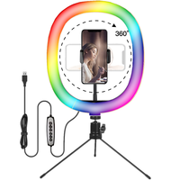 Anneau lumineux RGB de 10 pouces/12 pouces pour téléphone portable, lumière annulaire à intensité variable pour photographie de photo de bureau, lumière de beauté en direct de TikTok, lumière annulaire pour selfie