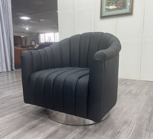 काले चमड़े के स्टेनलेस स्टील चांदी बेस टिकाऊ घूर्णन कुर्सी आधुनिक लक्जरी लिविंग रूम स्विचकवेंट अपार्टमेंट - Product Image 3