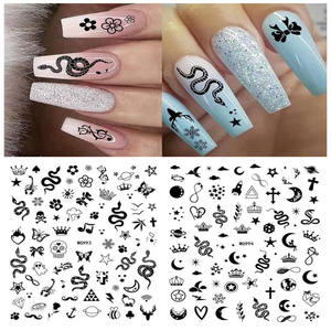 TSZS <span class=keywords><strong>2023</strong></span> WG série <span class=keywords><strong>Halloween</strong></span> éléments crâne serpent animaux fous Nail Art autocollants noir blanc 3D Nail Art adhésif décalcomanie - Product Image 2