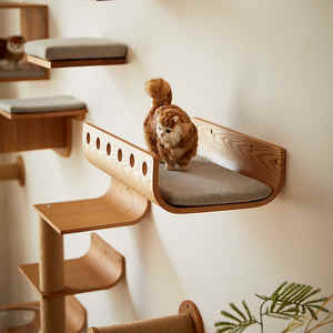 رف خشبي صلب لتسلق القطط مثبت على الحائط أثاث حائط مع وسادة مريحة للقطط للعب النوم - Product Image 5