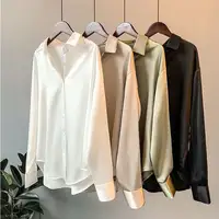 White Long-Sleeve Satin Shirts for Women