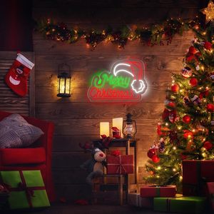 Merry Christmas <b>Tree</b> Neon Sign <b>LED</b> Wall Decor With Hat USB Powered <b>LED</b> Dimmable Neon Wall Mount <b>Light</b> For Holiday Party - Product Image 2