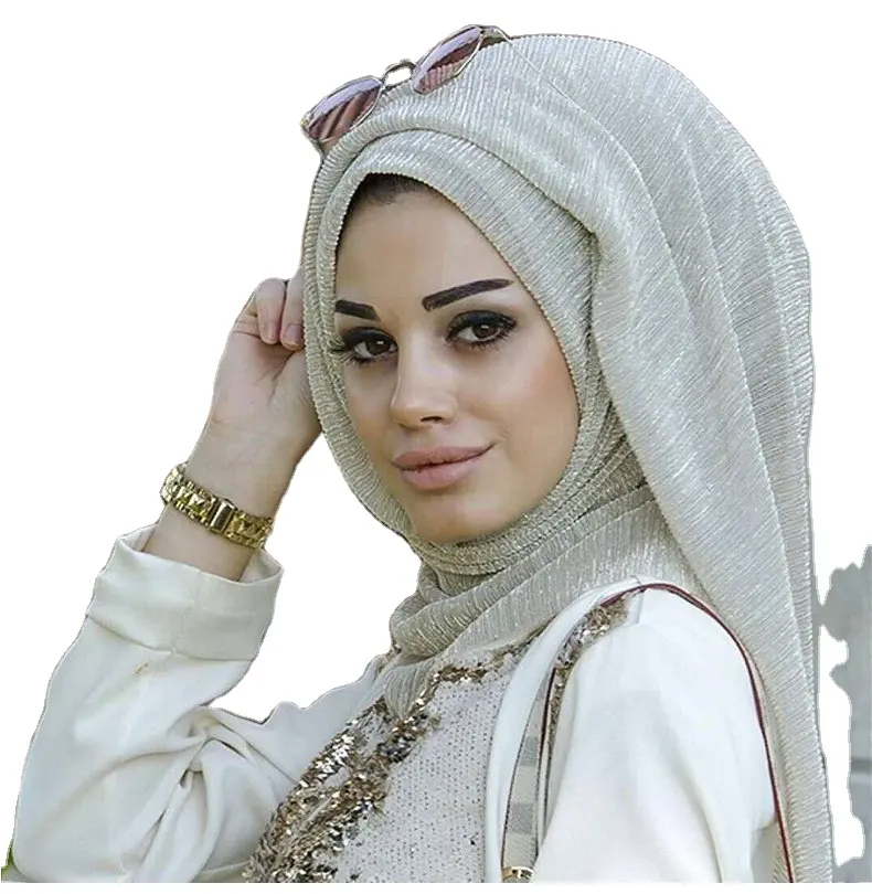 Оптовая продажа, мусульманский хиджаб, шарф, золотой Шелковый полиэфирный шарф, женский модный хиджаб, марлевый платок