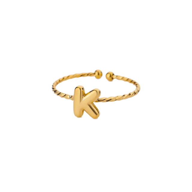 Women's Adjustable Chunky Gold Stainless Steel Initial Ring Cute Owl-Shaped Alphabet Jewelry Classic Personalized Letter Rings
