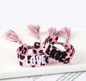 Qiuhan Women's LOVE Woven Fabric <strong>Wristband</strong> Creative Three-Dimensional Embroidered Letters Fashion Wrap Bracelets Friendship - Product Image 4
