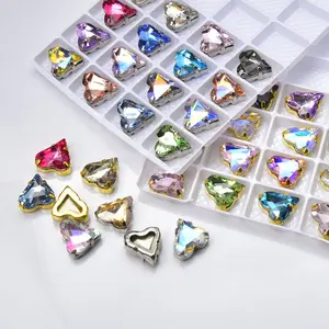 12*13mm Crooked Heart Glass Diamonds Stone Sew on Rhinestone With Claw Nail Art Crystal Wedding Dress Clothing Accessories