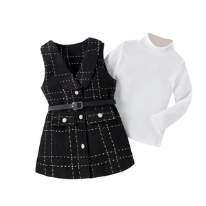 2025 set di abbigliamento per ragazze stile classico gilet nero senza maniche t-shirt cintura all'ingrosso <span class=keywords><strong>pantaloni</strong></span> <span class=keywords><strong>invernali</strong></span> per bambini - Product Image 1