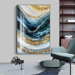 Lussuoso Quadro in Porcellana con Marmo Blu e Oro, Arte Astratta con Diamanti, <span class=keywords><strong>Pittura</strong></span> Lucida per Soggiorno e Camera da Letto - Product Image 1