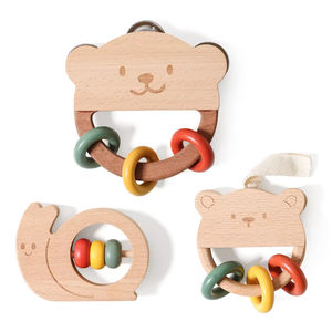 Ensemble <span class=keywords><strong>de</strong></span> hochets en bois pour bébé adorable en forme d'ours et d'<span class=keywords><strong>escargot</strong></span>, aide au développement précoce, hochets pour bébé, <span class=keywords><strong>anneau</strong></span> <span class=keywords><strong>de</strong></span> <span class=keywords><strong>dentition</strong></span> - Product Image 1