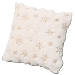 XM-509 White Faux Fur silver snowflake embroidery Throw Pillow Covers Fluffy Plush Soft Square Christmas Cushion Cases