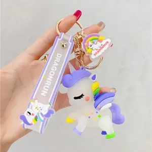 3d karikatür özel Logo PVC kauçuk plastik Unicorn anahtarlık üreticisi