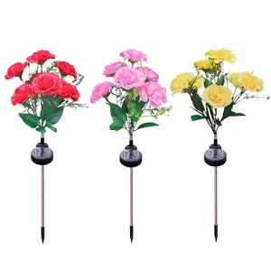 Outdoor Solar Led Vivid Carnation Flower Spike Light For Party Holiday Landscape Garden Pathway Security Lawn Park