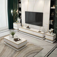Ensemble de meuble TV et table basse contemporains de luxe en pierre avec rangement pour hôtel, salon et maison