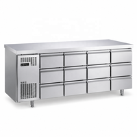 Kulkas Komersial Stainless Steel untuk Dapur Luar Ruangan 4 Laci, Freezer Tegak di Bawah Meja Kerja