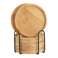 Sous-verres ronds en bois, tapis et supports, ensemble avec support métallique, épaisseur 1 mm, antidérapant, écologique, style campagnard, diamètre 88 mm, SALEEM INTERNATIONAL