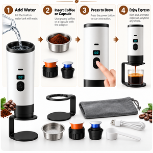Machine à expresso portable 3 en 1, auto-chauffante, rechargeable, pour café moulu et capsules, idéale pour les voyages, le camping, vente en gros - Product Image 5