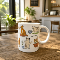 Mug à café en céramique 11oz avec illustrations de chats mignons, tasse à thé en porcelaine esthétique Kawaii, cadeau pour les amoureux des chats, décoration pour la maison et le bureau
