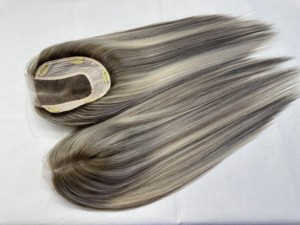 Spitzen-Topper mit gewebtem Rücken, 100 % Remy Echthaar, unbehandelt, chinesisches Glatthaar, Highlight <span class=keywords><strong>Blond</strong></span>, Clip-in-Haarteil 6x7'' 8x8'', unsichtbare Knoten - Product Image 5