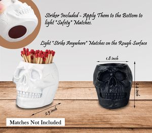 Match Holder With Striker White and Black Skull Match Cloche Matches in a Jar With Striker - Product Image 5