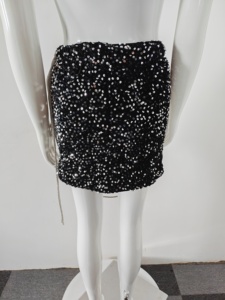 A11618 Women's Sparkly Rhinestone Chain Mini <strong>Skirt</strong>, High Waist Asymmetrical Tassel <strong>Wrap</strong> <strong>Skirt</strong> for Party Clubwear - Product Image 4
