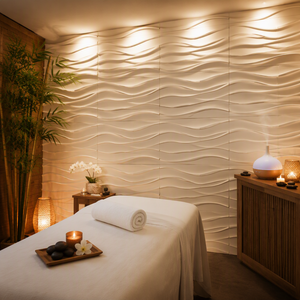 Panneau 3D Ynori PVC motif Dune, vague, blanc chaud, 500x500mm, pour SPA, étanche, ignifuge, texturé, lot de 12 - Product Image 1