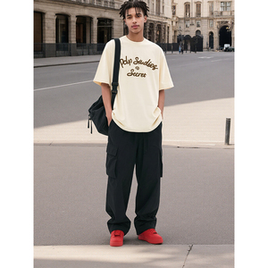 Camisetas de punto extragrandes para hombre, 100% algodón, con logo estampado de punto de cadena, estilo casual deportivo, transpirable, streetwear, color negro - Product Image 1