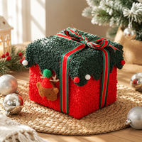 Boîte cadeau de Noël avec nœud en ruban de satin, polaire, 12x12x12cm, rouge, vert, blanc, cube, carré, conteneur de rangement, emballage