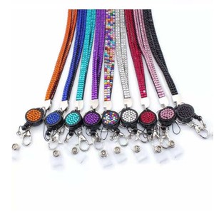 Rhinestone Name Badge Holder Resin Neck Lanyard for Promotional Gift,Fleece Add Crystal Slim Red Multi Color Custom Rhinestone